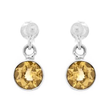 Petites boucles d'oreilles pendantes rondes en citrine à facettes et boîte de présentation (NSE03-CF+BOX) 1