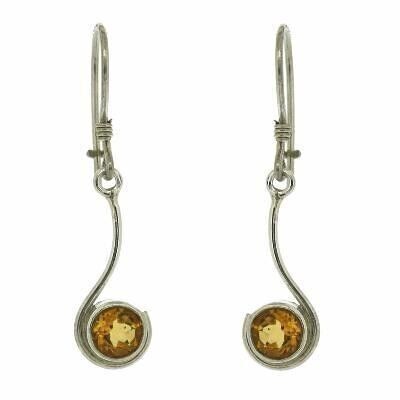 Citrine Faceted Round Curve Earrings with safety catch and Box (NSE06-CF+BOX)
