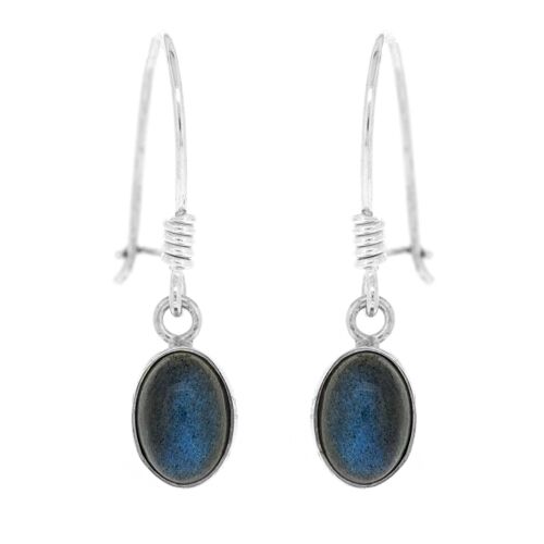 Labradorite Oval Drop Earrings with Safety catch and Box (NSE22-L-BOX)