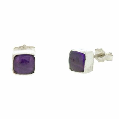 Amethyst Cabochon Small Square Stud Earrings with Box (NSS02-AMC+BOX)