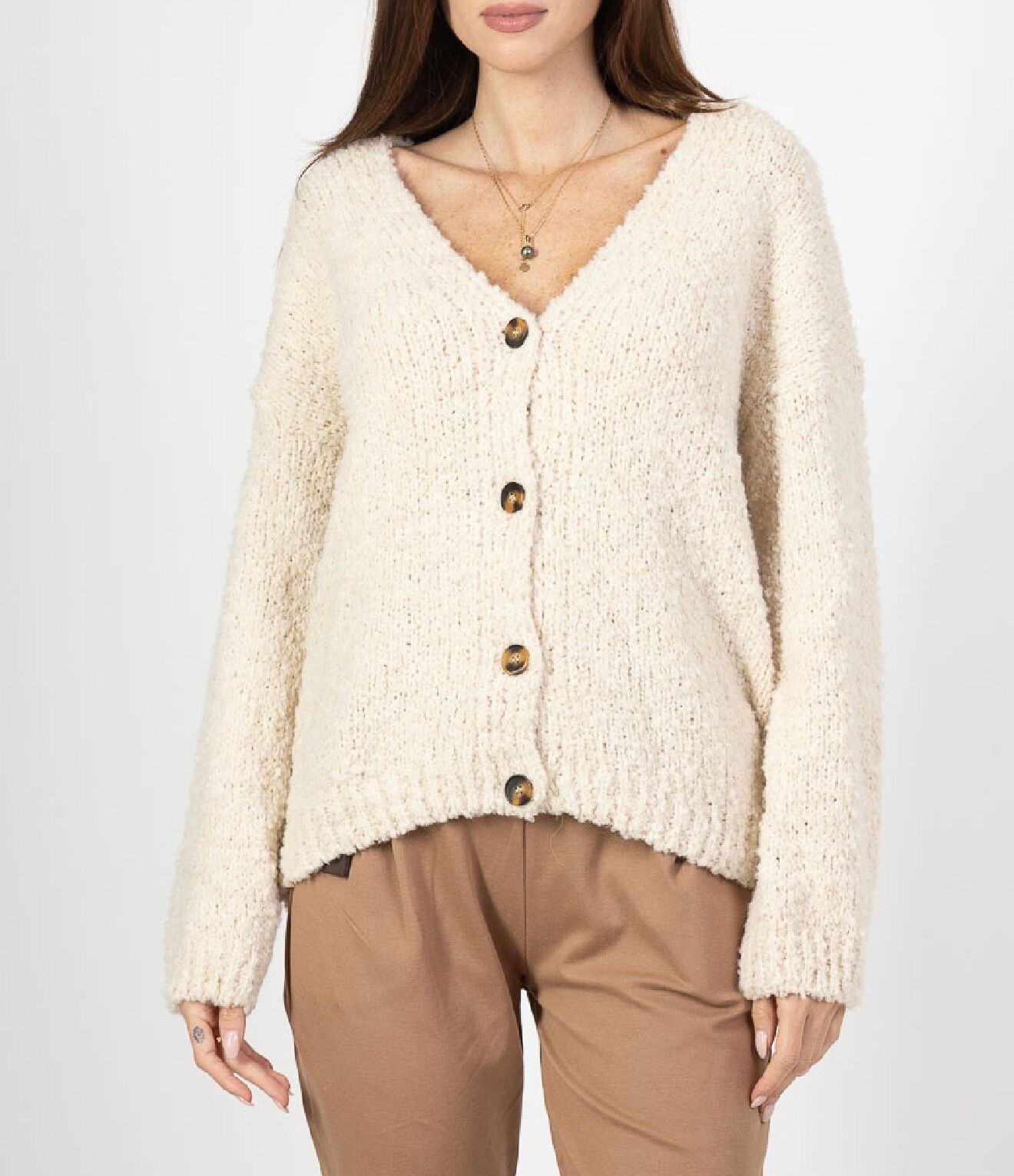 Gilet bouclette manches longues boutonné col V