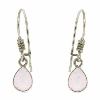 Boucles d'oreilles en forme de larme en quartz rose avec loquet de sécurité et boîte (NSE23-RQ+BOX) 1