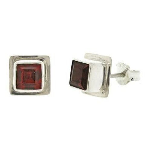 Garnet Faceted Double Set Square Stud Earrings with Box (NSS07-GF+BOX)