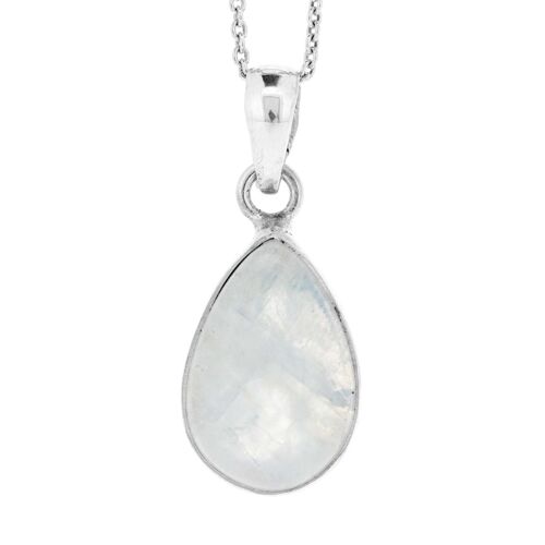 Moonstone Tear Drop Pendant with 18" Trace Chain and Box (NSP57-M+N301+BOX)