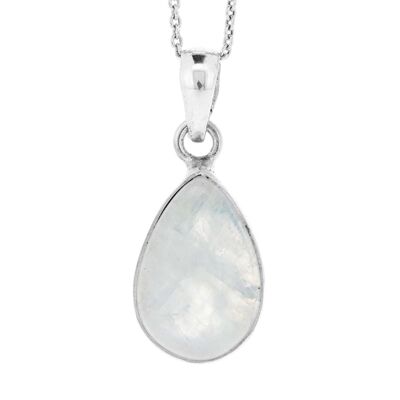 Moonstone Tear Drop Pendant with 18" Trace Chain and Box (NSP57-M+N301+BOX)