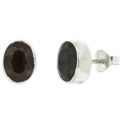 Smokey Quartz Facetted Large Oval Stud Earrings with Box (NSS11-SQF+BOX)