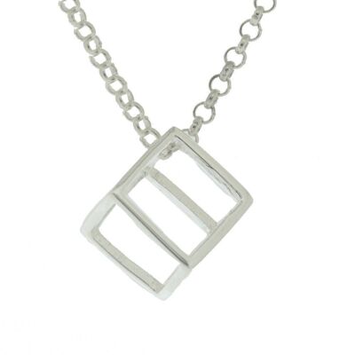 Pendentif Cube Géométrique avec Chaîne Trace de 18" et Boîte (K-P979-S+N301+BOX)