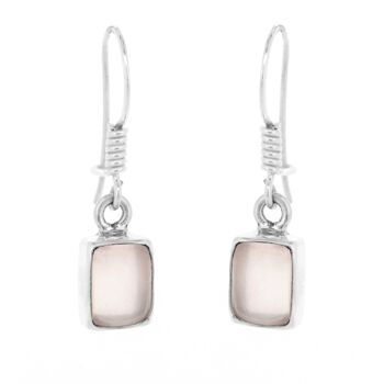 Boucle d'oreille pendante rectangulaire en quartz rose avec loquet de sécurité et boîte (NSE25-RQ+BOX) 1