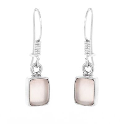 Rose Quartz Rectangle Drop Earring with Safety Catch and Box (NSE25-RQ+BOX)