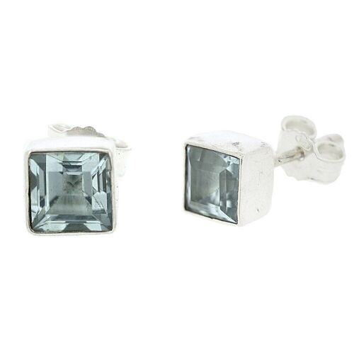 Square Blue Topaz Stud Earrings and Presentation Box (NSS02-BT +BOX)