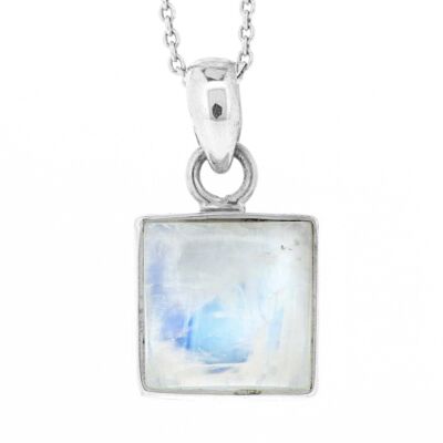 Moonstone Square Pendant with 18 Inch Trace Chain and Box (NSP60-M+N301+BOX)