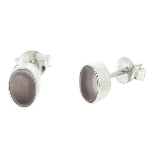 Rose Quartz 4mm Oval Studs and Presentation Box (NSS03-RQC+BOX)