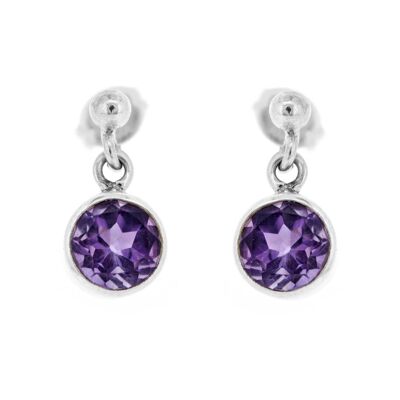 Amethyst Facettierte kleine runde Ohrstecker Ohrringe und Box (NSE03-AMF+BOX)