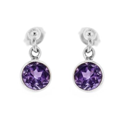Amethyst Faceted Small Round Stud Post Drop Earrings and Box (NSE03-AMF+BOX)