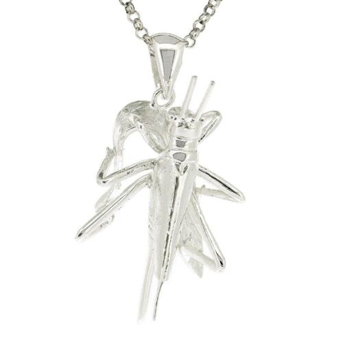 Silver Grasshopper Pendant with 18" Trace Chain and Box (K-P863-S+N31+BOX)