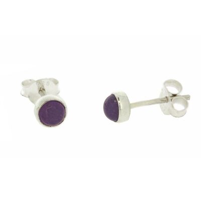 Amethyst Cabochon 4mm Tiny Round Stud Earrings and Box (NSS16-AMC+BOX)