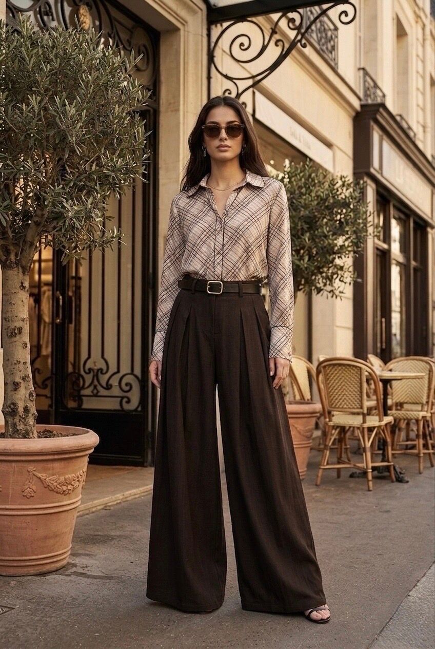 Pantalon femme large ceinture tressée