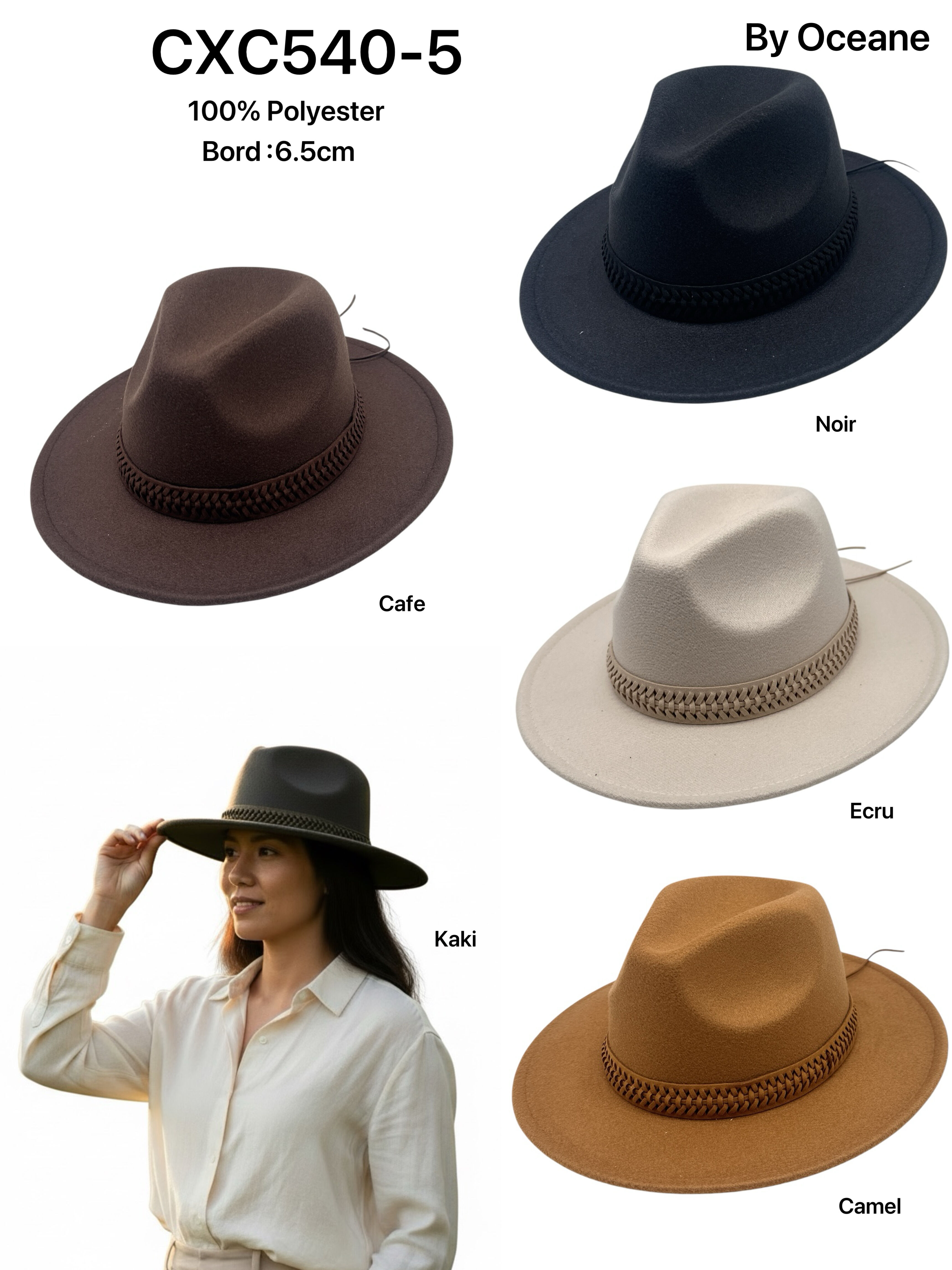 Chapeaux Tressé en Feutre Elegant