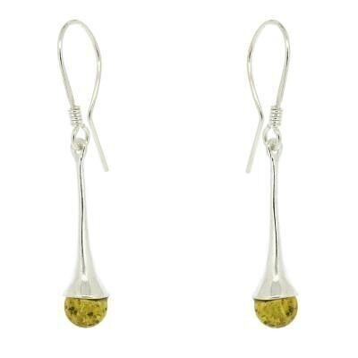 Lunghi orecchini pendenti in ambra verde e scatola di presentazione (AJ-E1G+BOX)