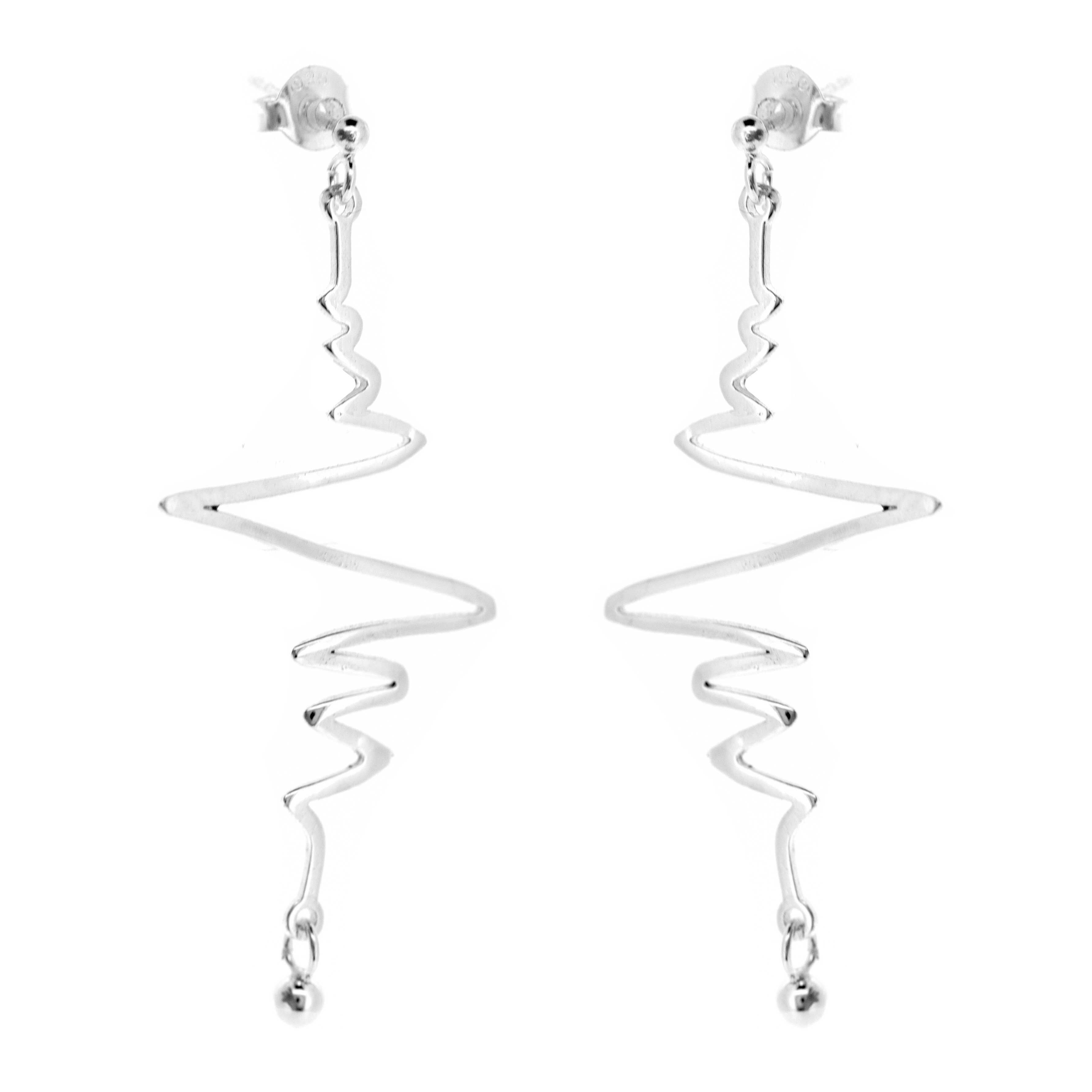 Long Heartbeat Drop Earrings and Presentation Box (SI-E0114-S+BOX)