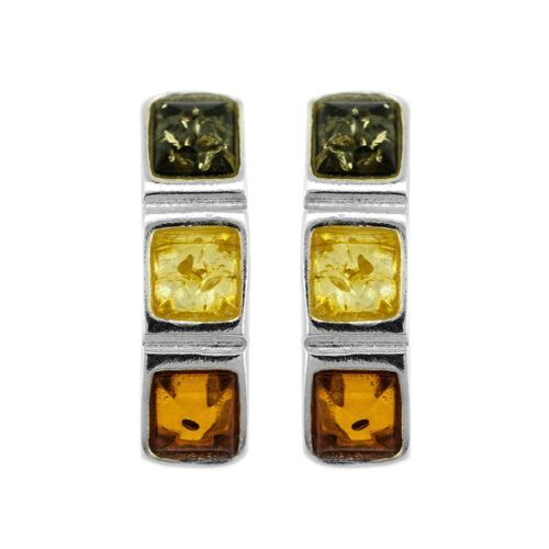 Mixed Amber Three Stone Stud Earrings and Box (A-E1846+BOX)