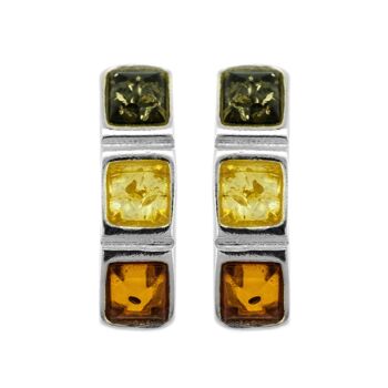 Boucles d'oreilles et boîte à trois pierres en ambre mixte (A-E1846 + BOX) 1