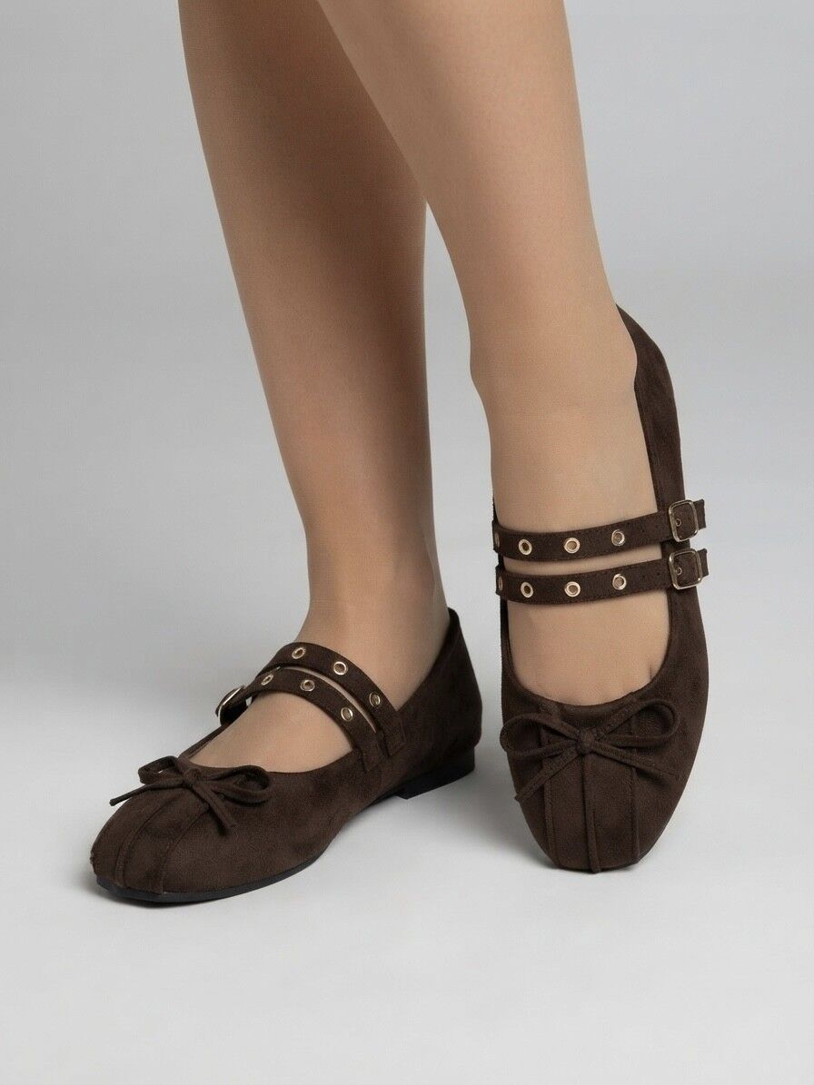 Ballerines babies double brides et noeuds en suedine