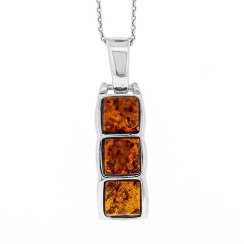 Three Stone Pendant in Cognac Amber And Sterling Silver (A-P2507+N301+BOX)