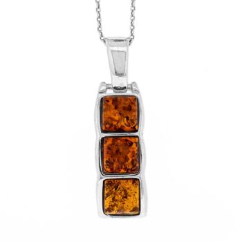 Pendentif trois pierres en ambre cognac et argent sterling (A-P2507+N301+BOX) 1