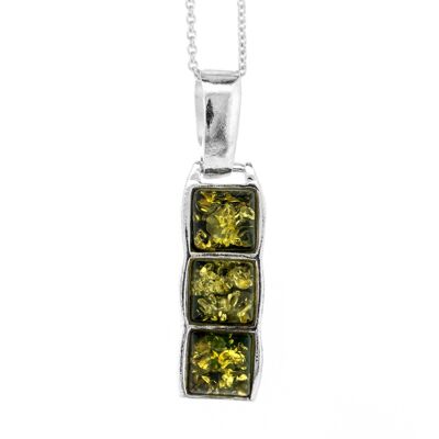 Three Stone Pendant in Green Amber And Sterling Silver (A-P2504+N301+BOX)