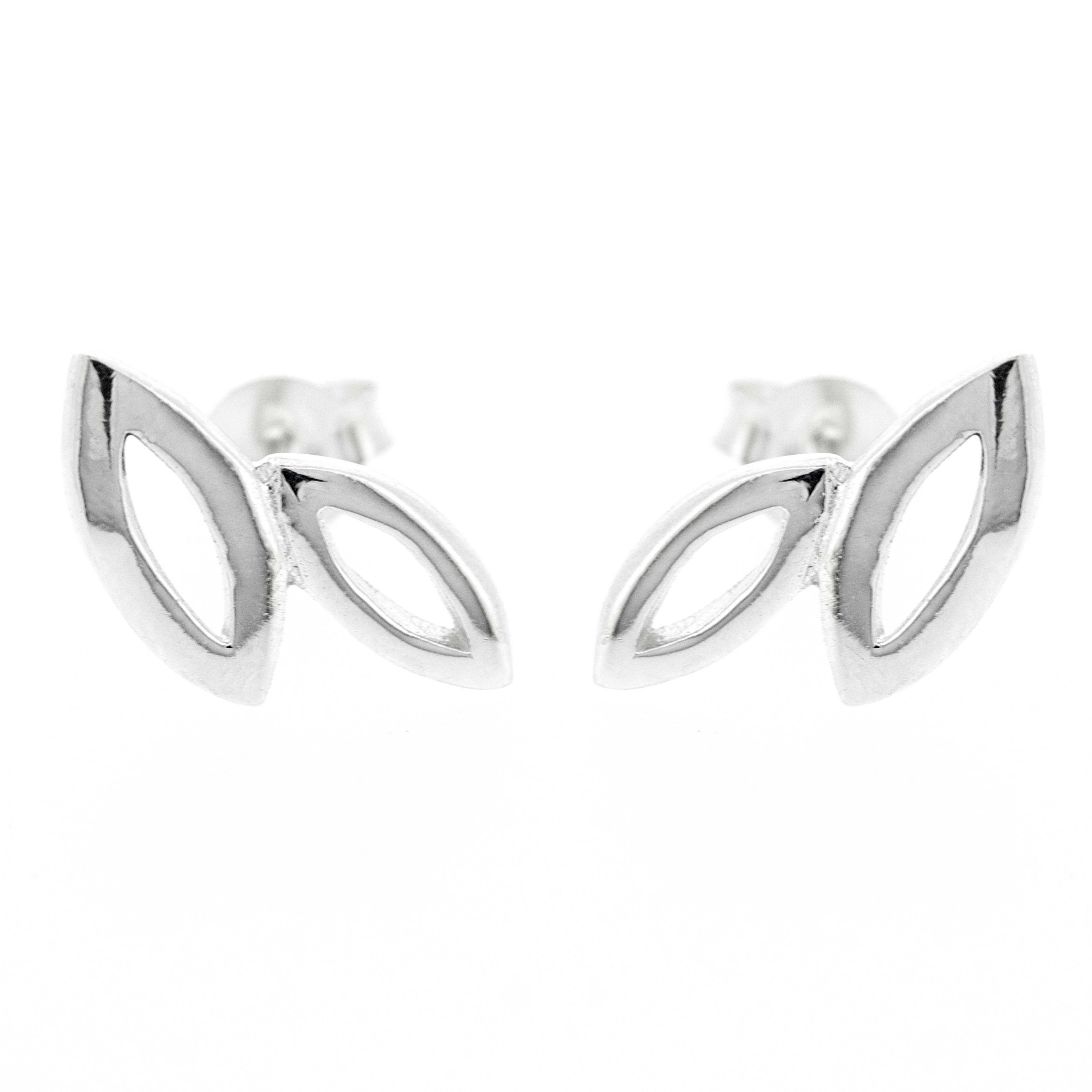 Pendientes de botón de hojas de plata y caja de presentación (SI-E0069-S + BOX)