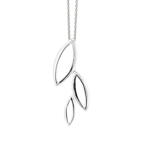 Silver Trio Leaves Pendant with 18" Trace Chain and Box (SI-P0069-S+BOX)