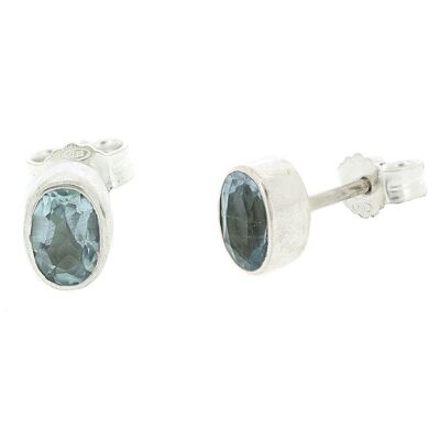 Blue Topaz 4mm Oval Studs and Presentation Box (NSS03-BT+BOX)