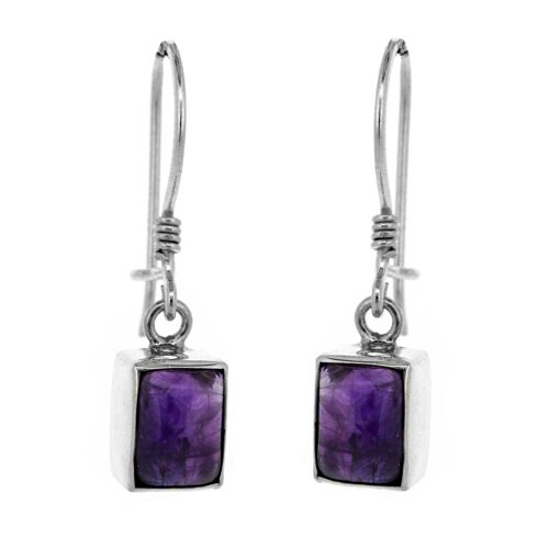Amethyst Rectangle Drop Earrings with Safety Catch and Box (NSE25-AMC+BOX)
