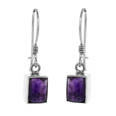 Amethyst Rechteckige Ohrringe mit Sicherheitsverschluss und Box (NSE25-AMC+BOX)