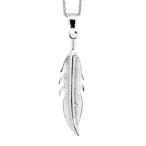 Feather Pendant on 18" Trace Chain and Presentation Box (SI-P0086-S+N301+BOX)