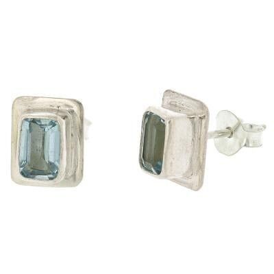 Aretes rectangulares de doble juego de topacio azul con caja (NSS08-BT + BOX)