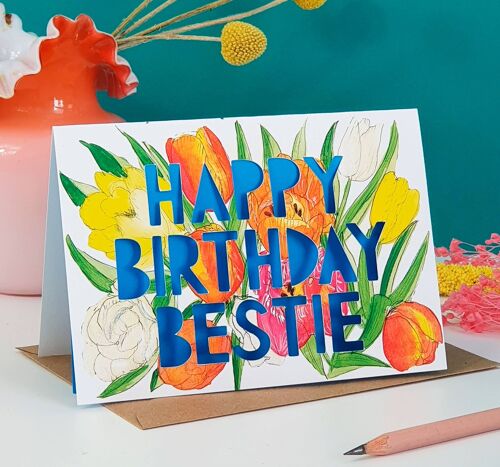 Happy Birthday Bestie' Neon Paper Cut Birthday Card