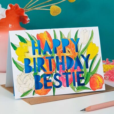 Joyeux anniversaire Bestie' Carte d'anniversaire en papier néon découpé