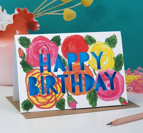 June Birth Flower Paper Cut Birthday Card
