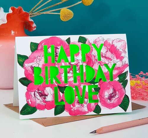 Happy Birthday Love' Neon Paper Cut Birthday Card