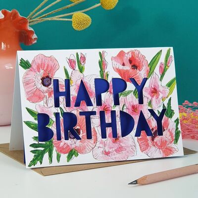 Tarjeta de cumpleaños con corte de papel de flor de nacimiento de septiembre