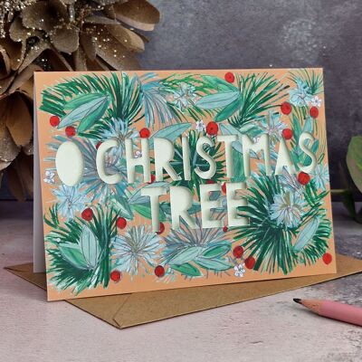 Cartolina di Natale tagliata in carta metallizzata O Albero di Natale