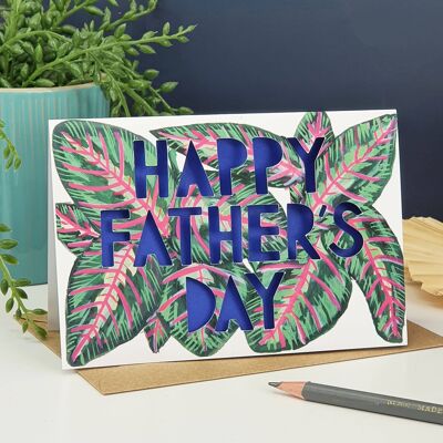 Carte de fête des pères découpée en papier lumineux Happy Father's Day