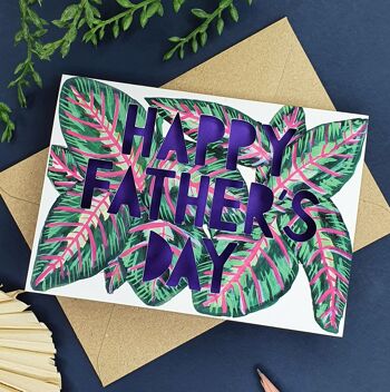 Carte de fête des pères découpée en papier lumineux Happy Father's Day 2