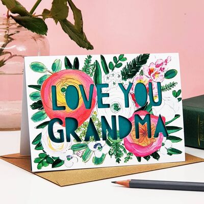 Tarjeta del día de la madre cortada con papel de la abuela te amo