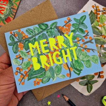 Merry Bright' Neon Paper Cut Christmas Card 2