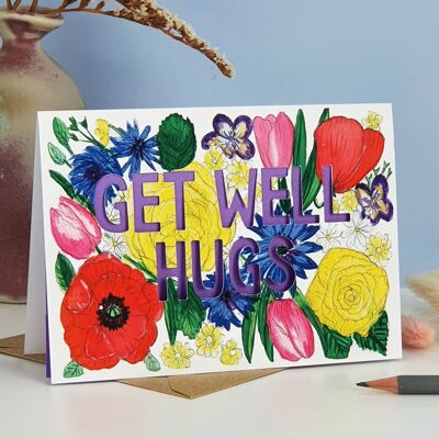 Tarjeta de condolencia cortada en papel de Get Well Hugs