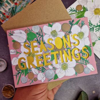 Carte de Noël découpée en papier métallisé Seasons Greetings 3