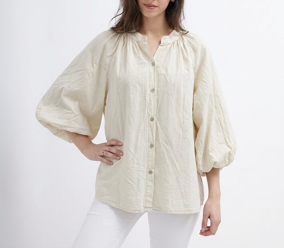 Chemise col mao manches 3/4 ballon